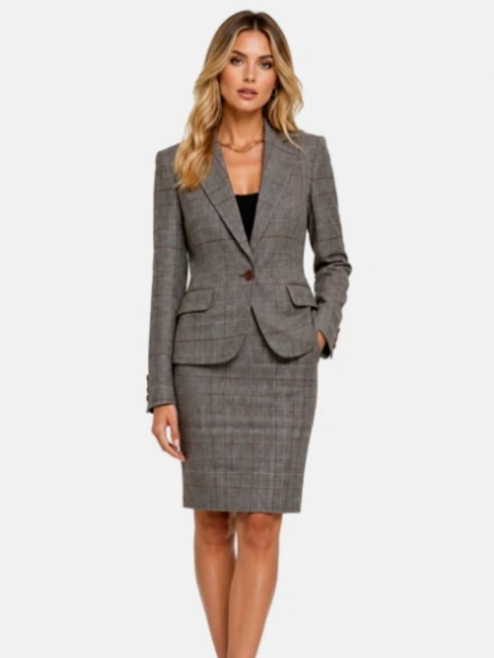 DOLCE & GABBANA 2pc Suit Glen Plaid Virgin Wool Skirt Blazer Jacket 44 IT = 8 US